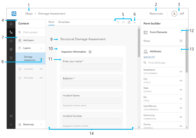 Die Seite "Inhalt" mit dem Formular-Builder Die Seite "Inhalt" mit dem Formular-Builder
